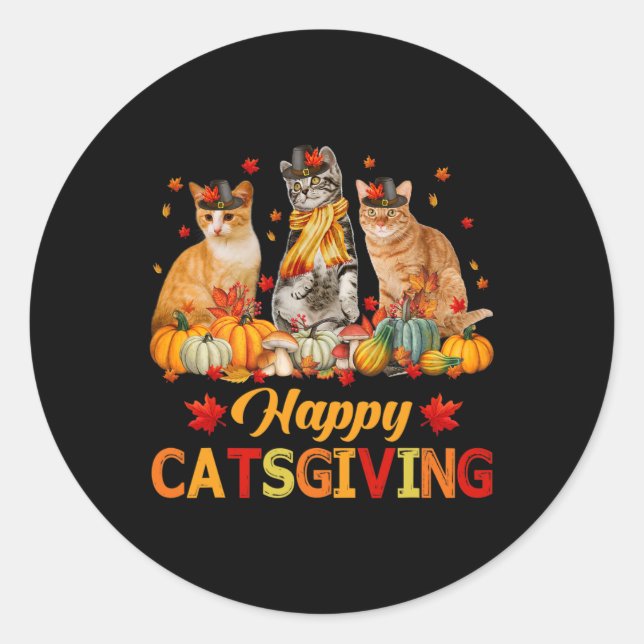 Happy Catsgiving Cat Lovers Herbst Herbst Vibes al Runder Aufkleber (Vorderseite)