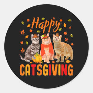 Happy Catsgiving Niedlichen Erntedank Cat Wears Runder Aufkleber