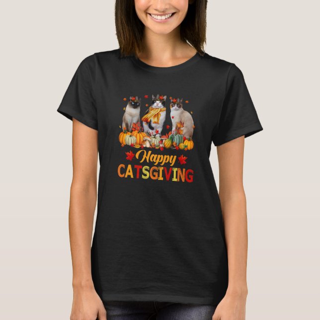 Happy Catsgiving Siamese Cat Autumn Fall Vibes Tha T-Shirt (Vorderseite)