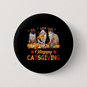 Happy Catsgiving Siamese Katze Herbst Fall Vibes T Button