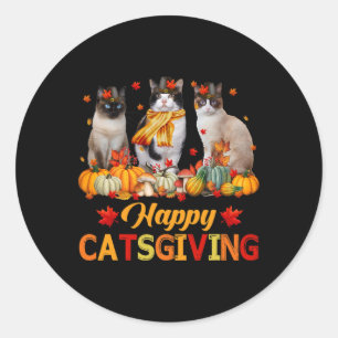 Happy Catsgiving Siamese Katze Herbst Fall Vibes T Runder Aufkleber