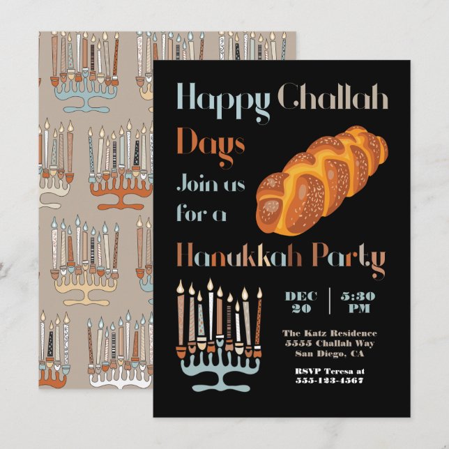 Happy Challah Day Hanukkah Party Einladung (Vorne/Hinten)