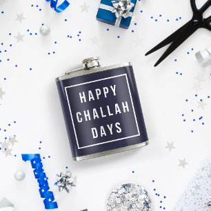 Happy Challah Days   Blau und Weiß Funny Hanukkah Flachmann