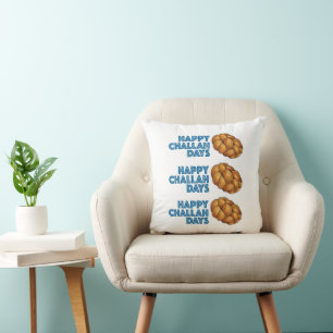 Happy Challah Days Blue Chanukah Hanukka Brot Kissen
