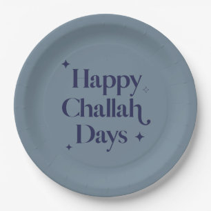  Happy Challah Days Hanukkah Blue Minimalistisch  Pappteller