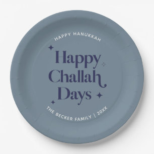  Happy Challah Days Hanukkah Blue Minimalistisch Pappteller