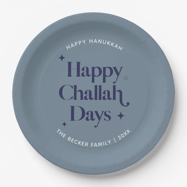  Happy Challah Days Hanukkah Blue Minimalistisch Pappteller (Vorderseite)
