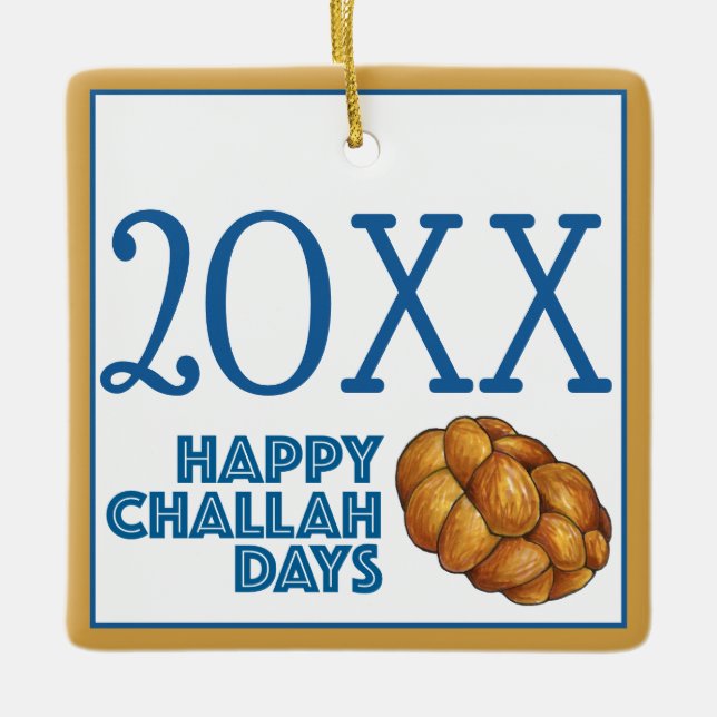 Happy Challah Days Hanukkah Jüdisches Urlaubsbrot Keramikornament (Vorderseite)