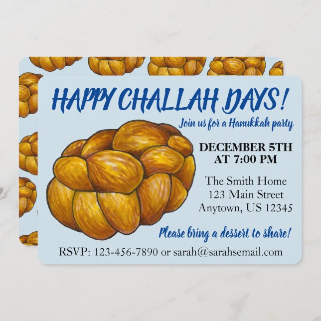 Happy Challah Days Hanukkah Party Jüdische Feierta Einladung (Vorne/Hinten)