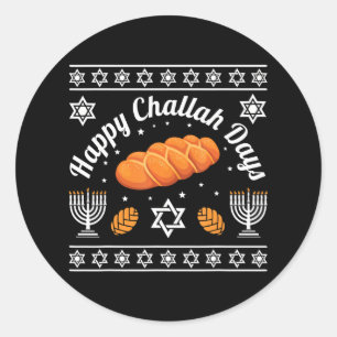 Happy Challah Days Hanukkah Runder Aufkleber