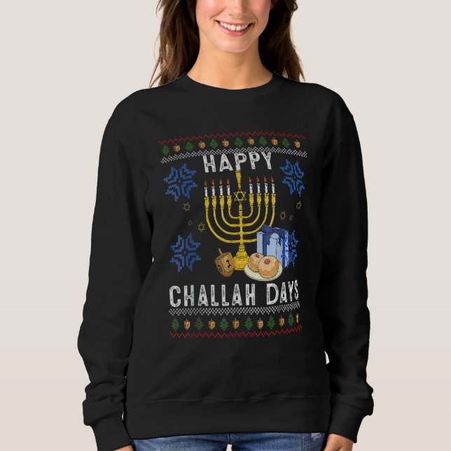 Happy Challah Days  Ugly Hanukkah Sweater Men Boy Sweatshirt (Vorderseite)