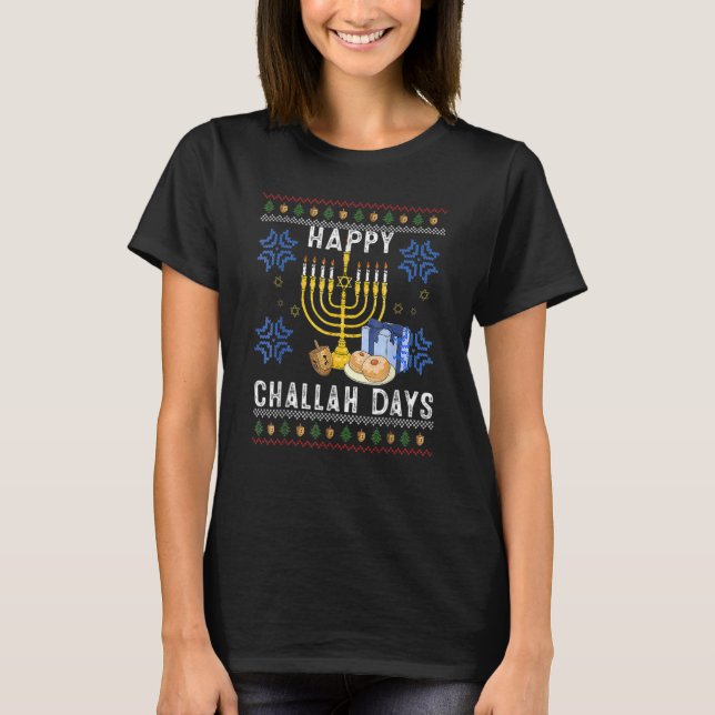 Happy Challah Days  Ugly Hanukkah Sweater Men Boy T-Shirt (Vorderseite)