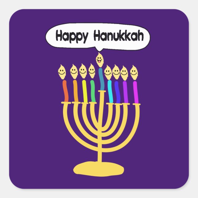 Happy Channukah Menora / Chanukia Quadratischer Aufkleber (Vorderseite)