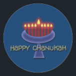 Happy Chanukah Aufkleber<br><div class="desc">Gedenken Sie Chanukah mit diesem markanten menorah Grafik-Design-Set vor einem dunkelblauen Hintergrund, um die beleuchteten Kerzen zu unterstreichen. Dieses Produkt ist anpassbar, sodass Sie Text, Bilder und/oder Ihr Logo hinzufügen können. Fühlen Sie sich frei, auch das Vorlagenbild neu zu formatieren, neu zu positionieren oder sogar durch ein eigenes zu ersetzen....</div>