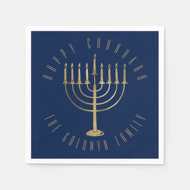 Happy Chanukah Blue Gold Menorah Holiday Serviette (Vorderseite)