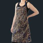 Happy Chanukah Gold Schürze<br><div class="desc">Happy Chanukah Gold überlappende Wirbel von Blues und Gold. Personalisieren Sie, indem Sie Text löschen und Ihre eigenen hinzufügen. Verwenden Sie Ihren bevorzugten Schriftart Stil, Farbe und Größe. Stellen Sie sicher, dass Sie die Größe und die Farbe des Gurtes auswählen. Alle Designelemente können auf andere Zazzle-Produkte übertragen und bearbeitet werden....</div>