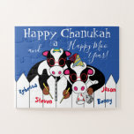 Happy Chanukah Happy Moo Year Puzzle<br><div class="desc">"Happy Chanukah and a Happy Moo Year" macht ein großes Hanukka/Chanukah Geschenk, das Jahr für Jahr herausgebracht werden kann! Personalisieren Sie diese, indem Sie Text löschen und mit Ihrer eigenen Nachricht ersetzen. Wählen Sie Ihre Lieblingsfarbe, Stil und Schriftart aus. Design und Text können in beliebiger Größe angepasst werden. Größe: 11"...</div>