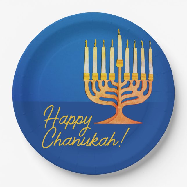 Happy Chanukah! Menorah Pappteller (Vorderseite)