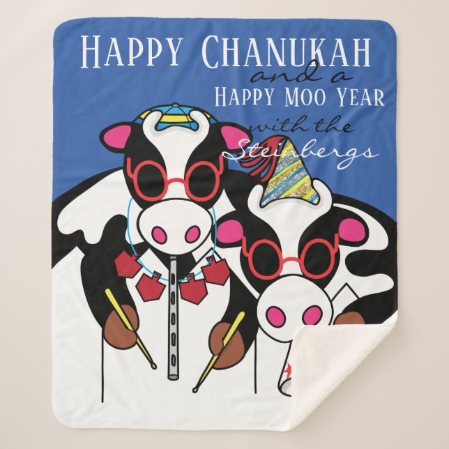 Happy Chanukah Moo Sherpa Blanket/Mittel Sherpadecke (Vorderseite)