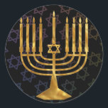 Happy chanukah runder aufkleber<br><div class="desc">Illustration einer Menorah mit Happy Chanukah Text</div>