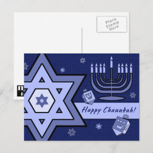 Happy Chanukah. Star von David, Menorah, Dreidels Postkarte