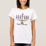 Happy Chanukah T-Shirt<br><div class="desc">Happy Chanukah menorah mit blauen Kerzen.</div>