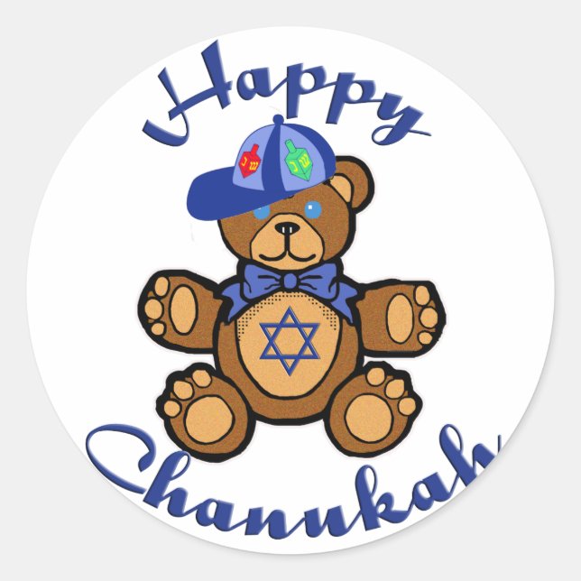 Happy Chanukah Teddy Bear Runder Aufkleber (Vorderseite)