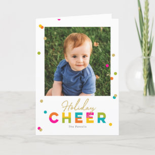 Happy Cheer Colorful Bright Holiday Foto Card Feiertagskarte