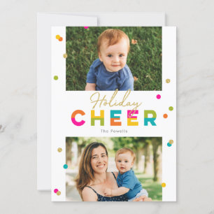 Happy Cheer Colorful Bright Holiday Foto Card Feiertagskarte