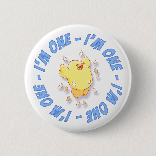 Happy Chick 1. Geburtstag Blau Button (Vorderseite)