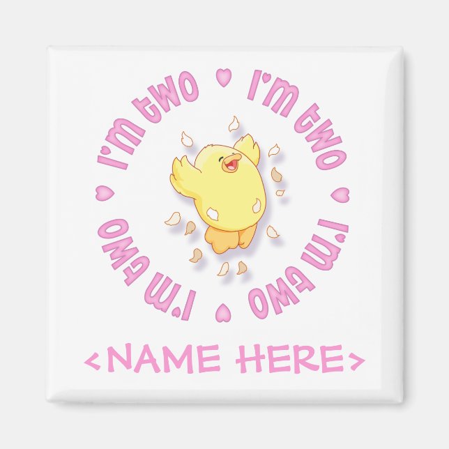 Happy Chick 2. Geburtstag Pink Magnet (Vorne)