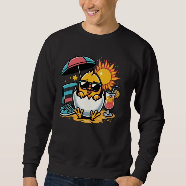 Happy Chick mit Shades Beach Fun Sommerurlaub Sweatshirt (Vorderseite)