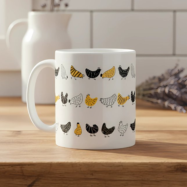 Happy Chicken Country Farm Animal Muster Kaffeetasse (happy chicken pattern mug farmhouse style)