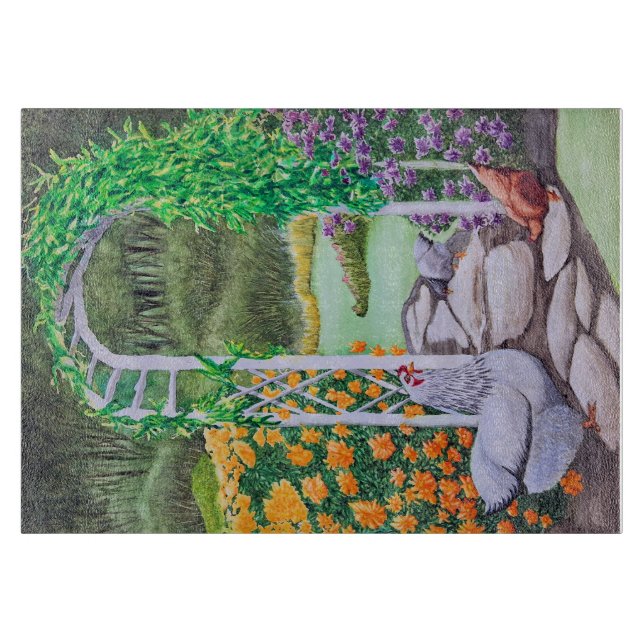 Happy Chicken Garden Schneidebrett (Vorderseite)