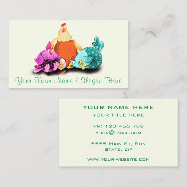 Happy Chickens Farm Fun Bauern Visitenkarte (Vorne/Hinten)