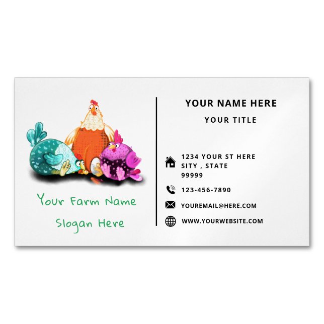 Happy Chickens Farm Funny Business Card Magnet (Vorderseite)