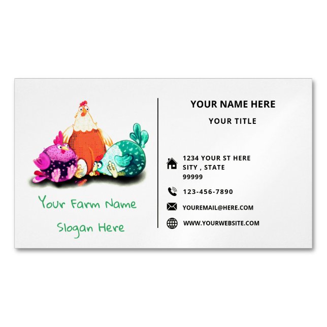 Happy Chickens Funny Bauern Business Card Magnet (Vorderseite)
