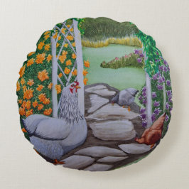 Happy Chickens Rundes Kissen