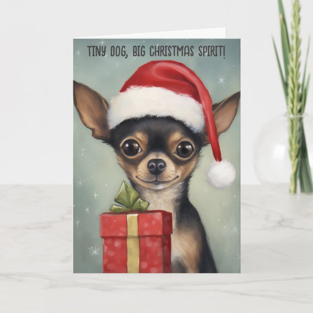 Happy Chihuahua Santa mit Weihnachtskarte Karte (Vorderseite)