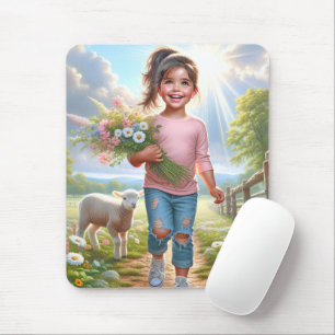 Happy Child with Lamb Mousepad