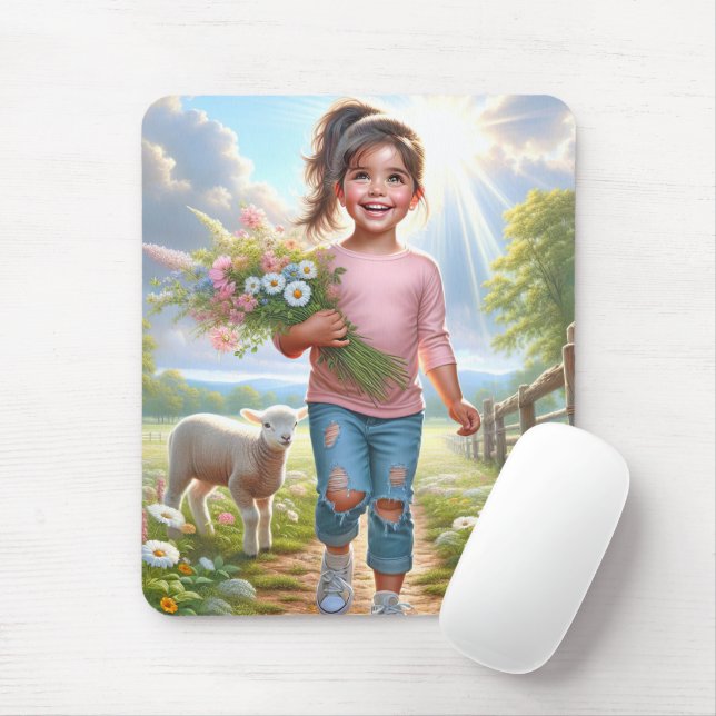 Happy Child with Lamb Mousepad (Mit Mouse)