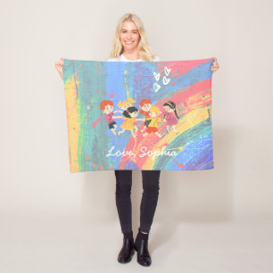 Happy Children and Rainbow Fleece Blanket