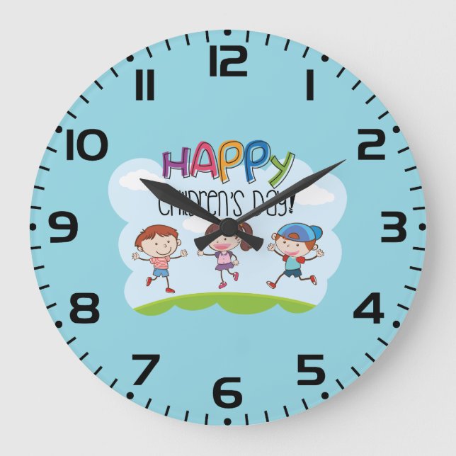Happy Childrens Day Kids Celebration Große Wanduhr (Vorderseite)