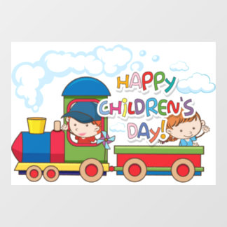 Happy Childrens Day Train und Coach Red Blue Yello Fensteraufkleber