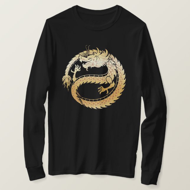 Happy Chinese Lunar New Year 2024 Gold DRAGON Long T-Shirt (Design vorne)