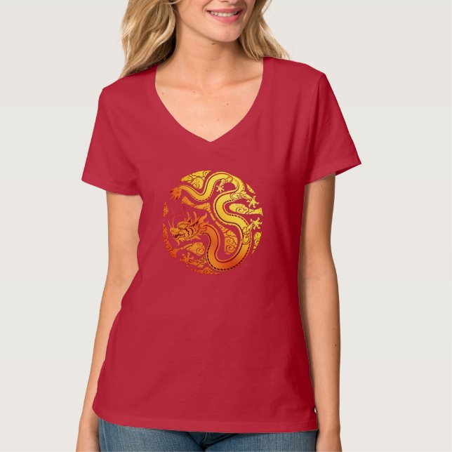 Happy Chinese Lunar New Year DRAGON Burgundy Red T-Shirt (Vorderseite)