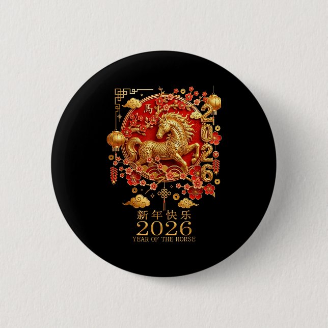 Happy Chinese Lunar New Year Of The Horse 2026  Button (Vorderseite)