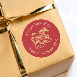 Happy Chinese Lunar New Year of the Horse Red Gold Runder Aufkleber