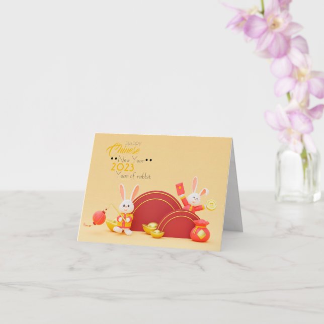 Happy Chinese neues Jahr 2023 Kaninchen gefaltete  Karte (Orchidee)