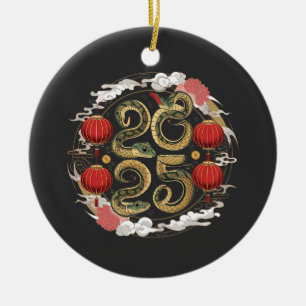 Happy Chinese New Year 2025 Schlangenkultur Keramik Ornament